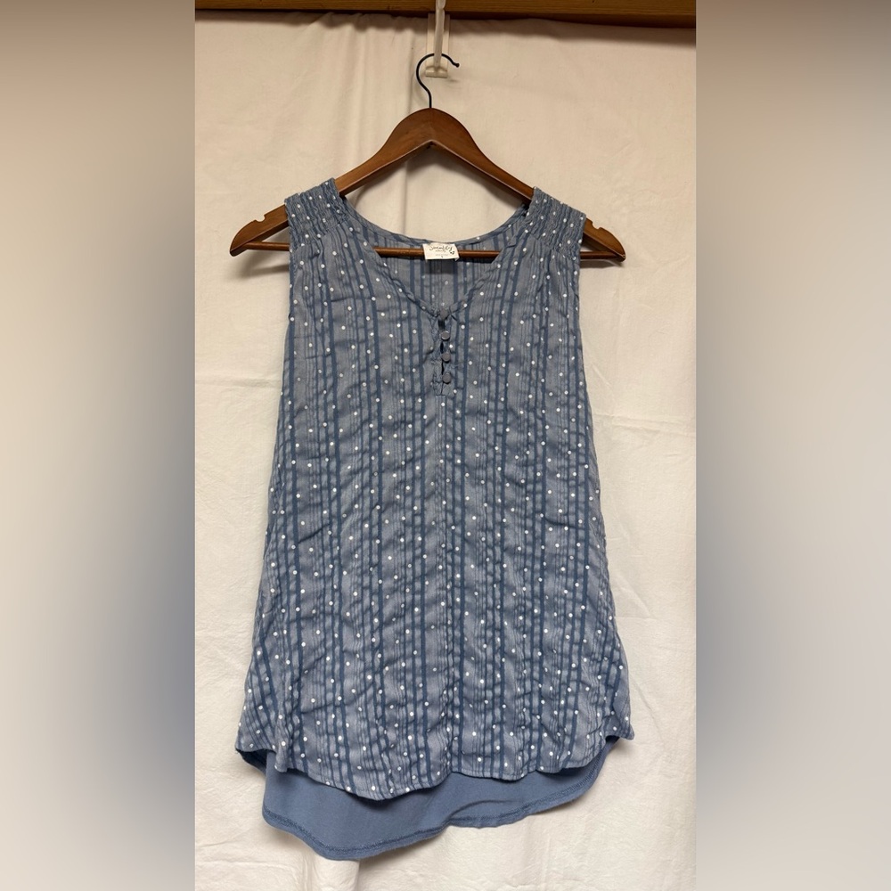 Siren Lily Light Blue Dot Sleeveless Henley Tank
